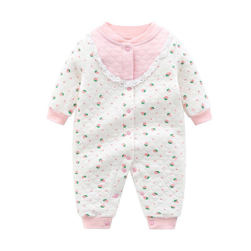 Fruit Printed Cotton Long Sleeved Single Breasted Jumpsuit Romper Climbing Suit For Baby Kids Clothes