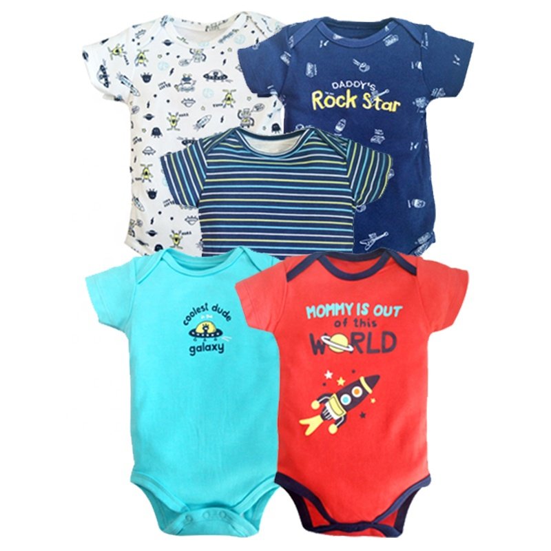 Baby Clothes Baby Rompers 5 Pieces Pajama Short Sleeve Knitted Embroidery Knitted Baby Girl Romper Set Hot Sell Wholesale Summer