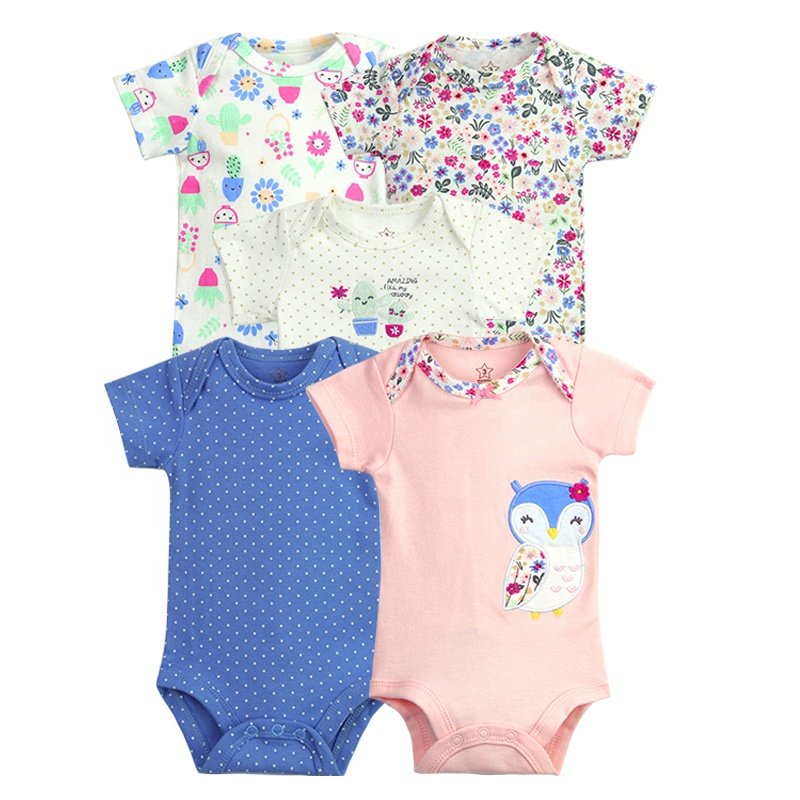 Baby Clothes Baby Rompers 5 Pieces Pajama Short Sleeve Knitted Embroidery Knitted Baby Girl Romper Set Hot Sell Wholesale Summer
