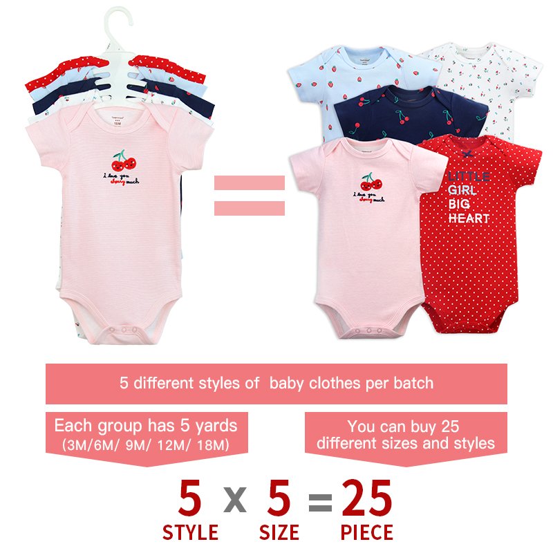Baby Clothes Baby Rompers 5 Pieces Pajama Short Sleeve Knitted Embroidery Knitted Baby Girl Romper Set Hot Sell Wholesale Summer