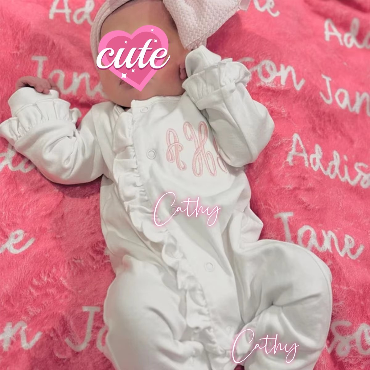 Personalized cotton baby girls footie long sleeve newborn girl sleeper ruffle solid infant coming home clothing set