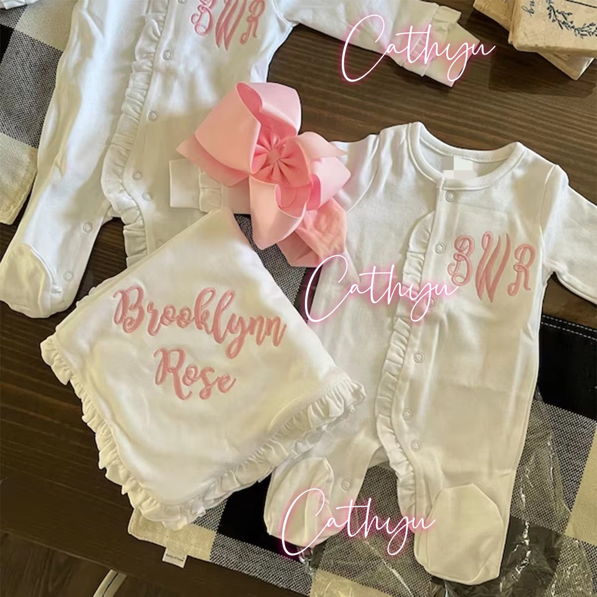 Personalized cotton baby girls footie long sleeve newborn girl sleeper ruffle solid infant coming home clothing set