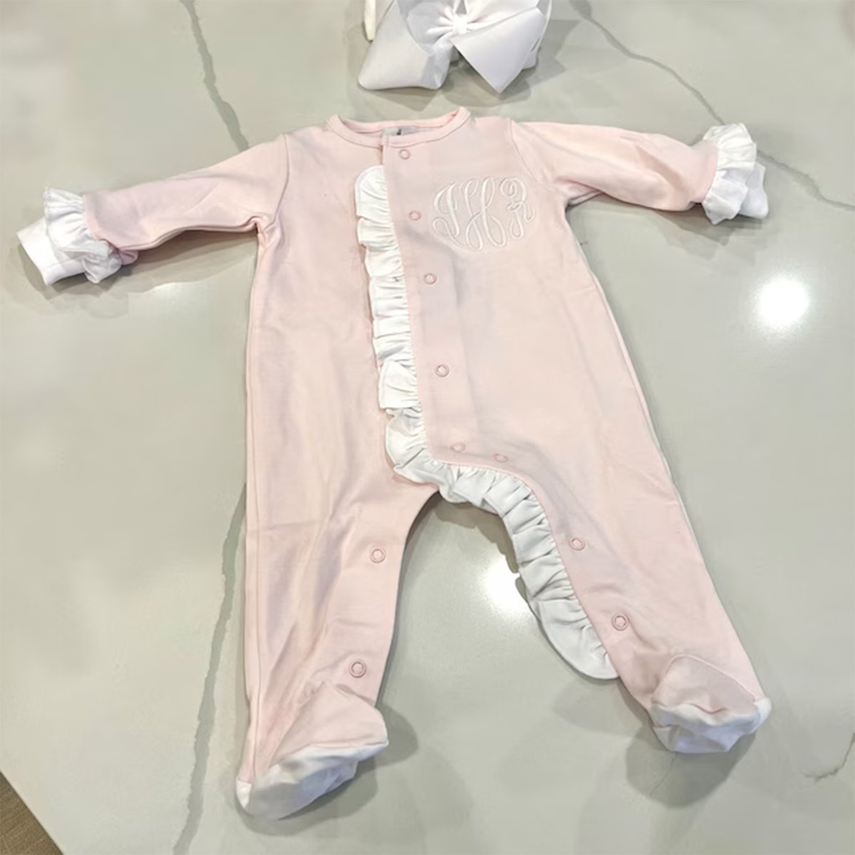 Personalized cotton baby girls footie long sleeve newborn girl sleeper ruffle solid infant coming home clothing set