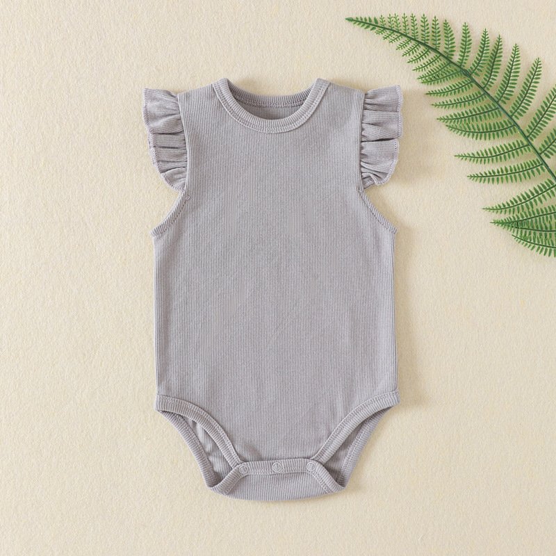Wholesale Infant Flutter Sleeve Blank Colors Onesies Newborn Bebe Jumpsuits Clothes Summer Cotton Baby Rompers for Girls