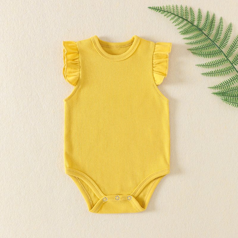 Wholesale Infant Flutter Sleeve Blank Colors Onesies Newborn Bebe Jumpsuits Clothes Summer Cotton Baby Rompers for Girls