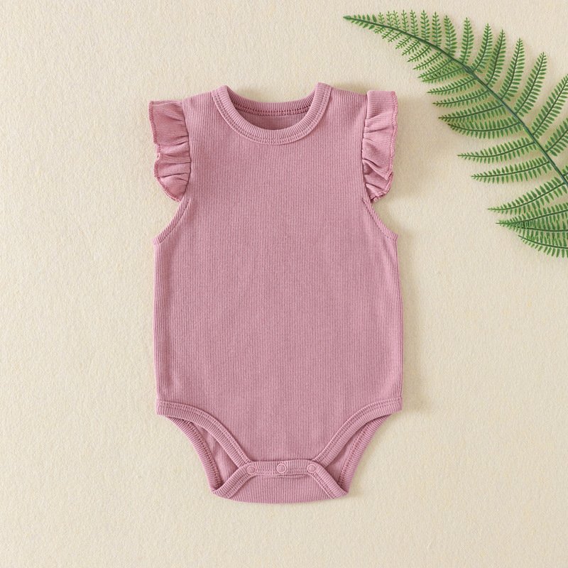 Wholesale Infant Flutter Sleeve Blank Colors Onesies Newborn Bebe Jumpsuits Clothes Summer Cotton Baby Rompers for Girls