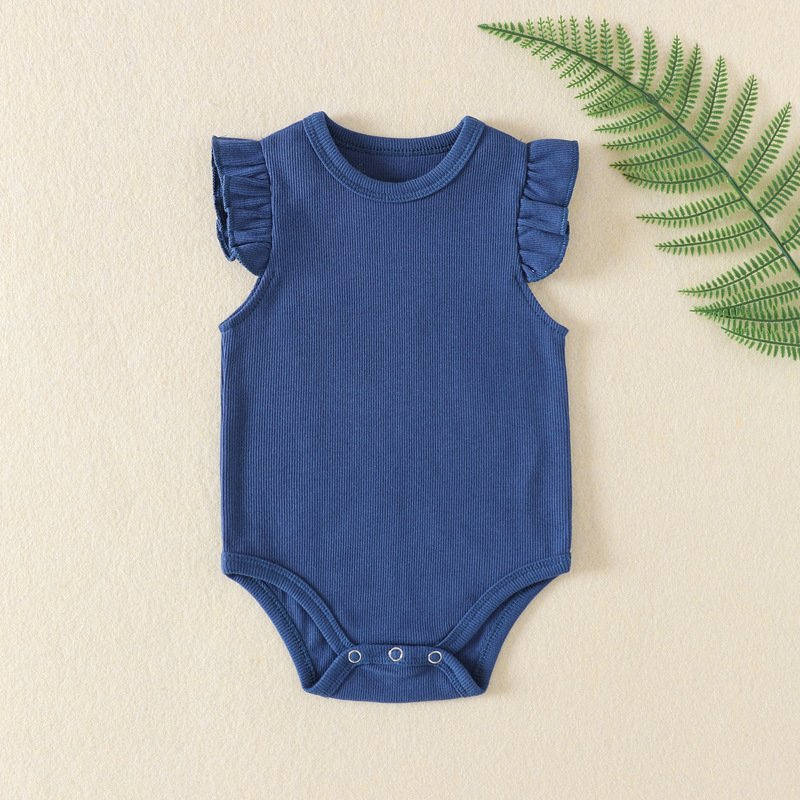Wholesale Infant Flutter Sleeve Blank Colors Onesies Newborn Bebe Jumpsuits Clothes Summer Cotton Baby Rompers for Girls