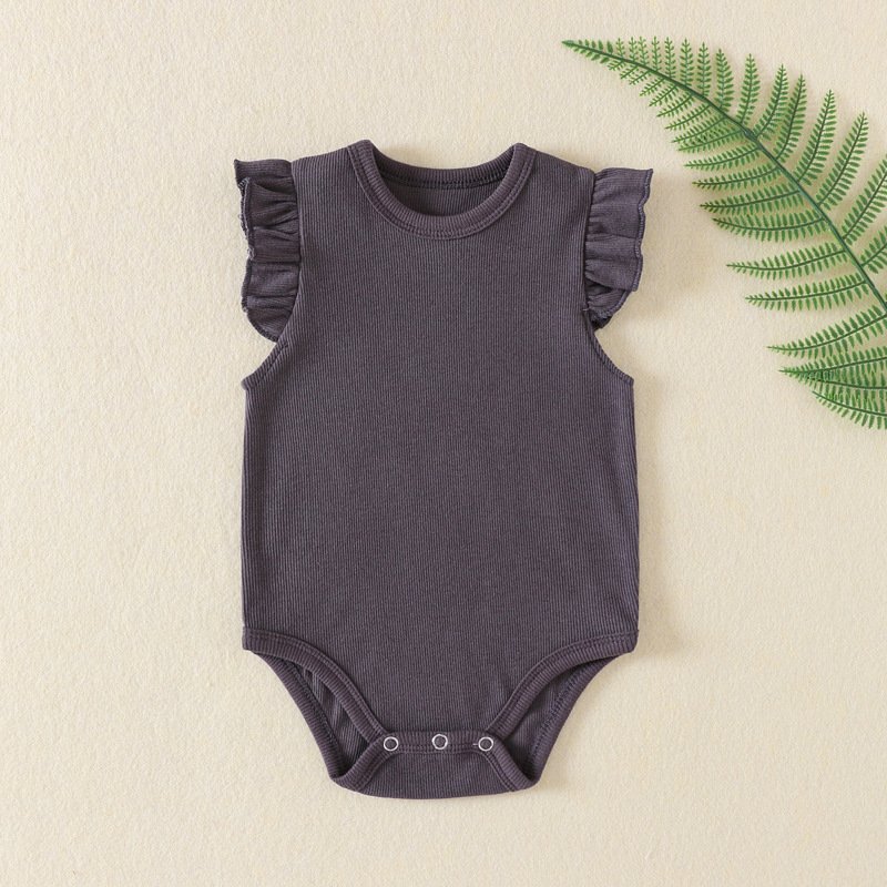 Wholesale Infant Flutter Sleeve Blank Colors Onesies Newborn Bebe Jumpsuits Clothes Summer Cotton Baby Rompers for Girls