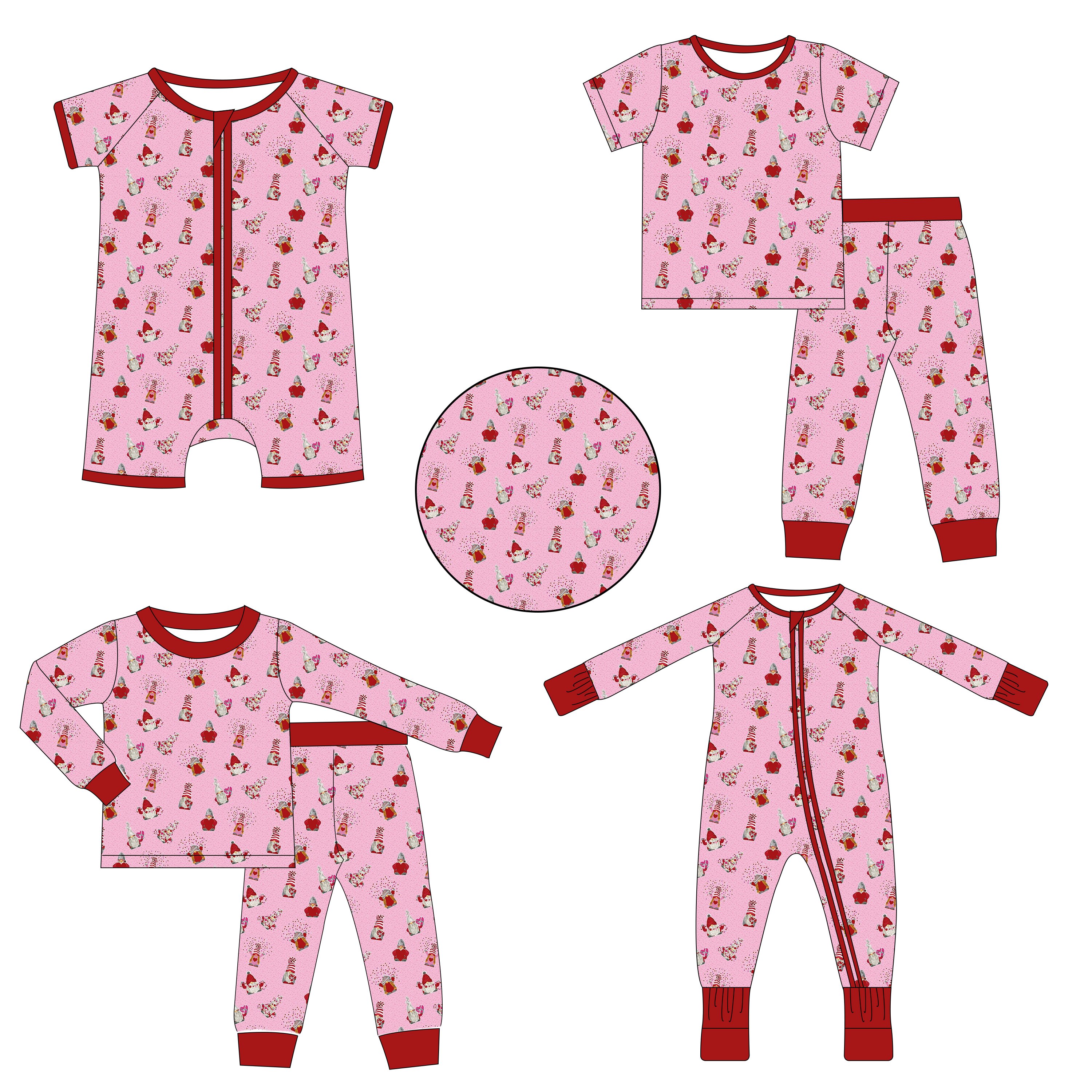 Valentine's Day Winter Bamboo Fabric Long Sleeve Baby Fold Over Sleepwear pajamas printed onsie Bamboo baby Romper Clothing