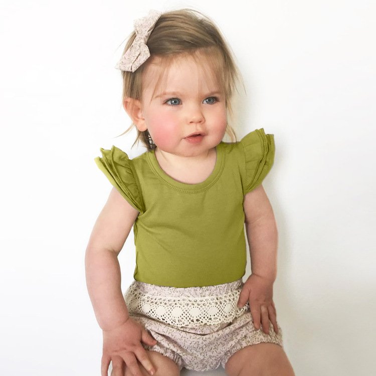 Customize Baby Girl Rompers 100% Cotton Babi Onesie Clothes Ruffled Flying Short Sleeve Summer Baby Onsies
