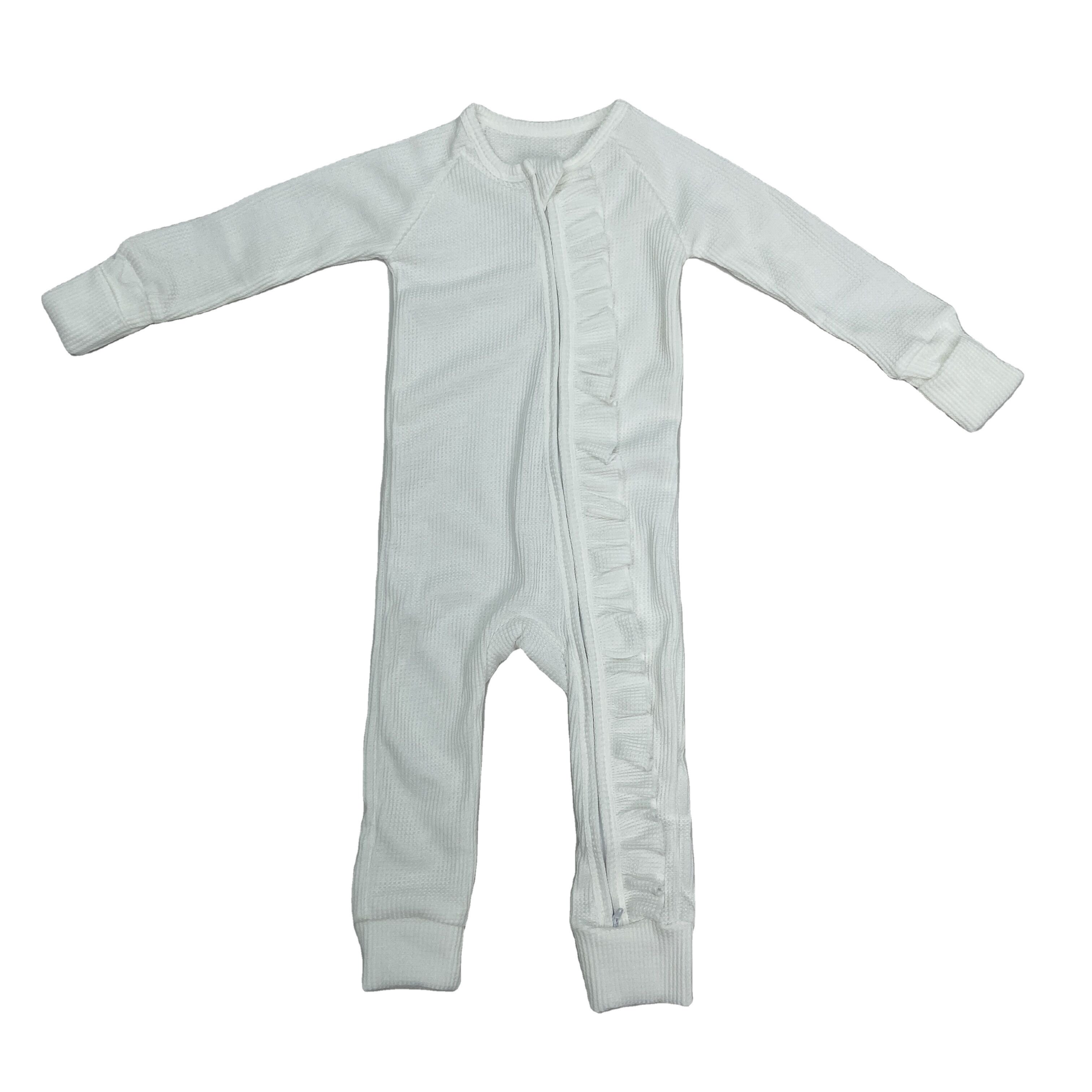 Qingli OEM High Quality Purple Waffle Romper Cute Ruffle Baby Romper Solid Color Newborn Pajamas