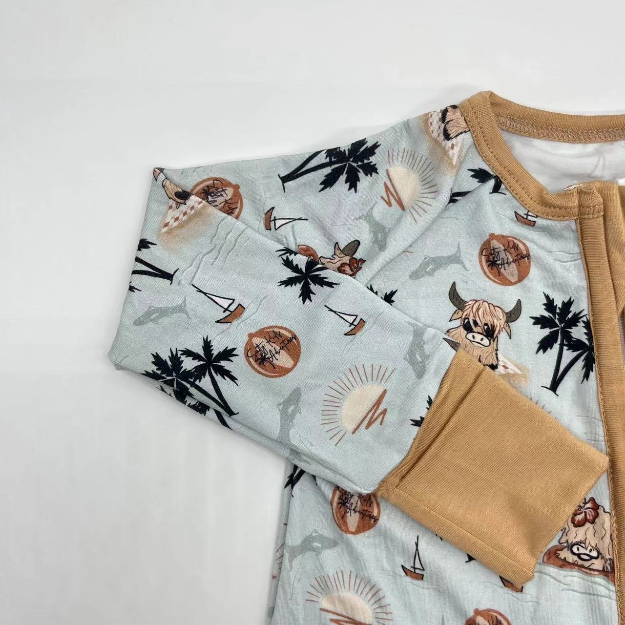 Children Sleepwear Colorful 95% Bamboo 5% Spandex Zipper Baby Clothes