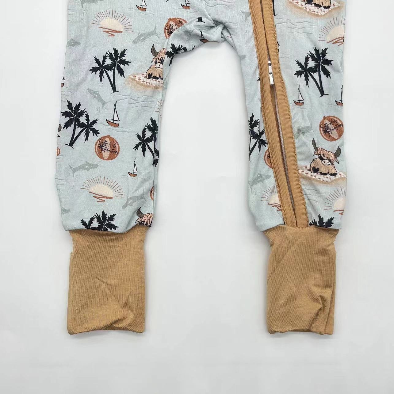 Children Sleepwear Colorful 95% Bamboo 5% Spandex Zipper Baby Clothes