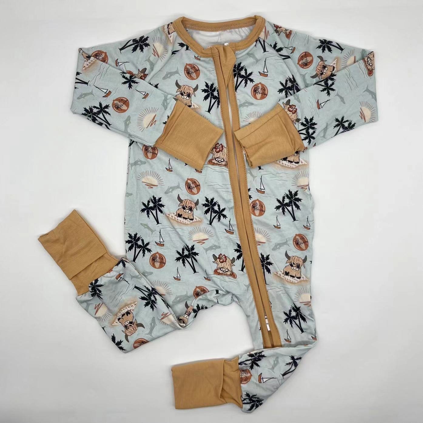 Children Sleepwear Colorful 95% Bamboo 5% Spandex Zipper Baby Clothes