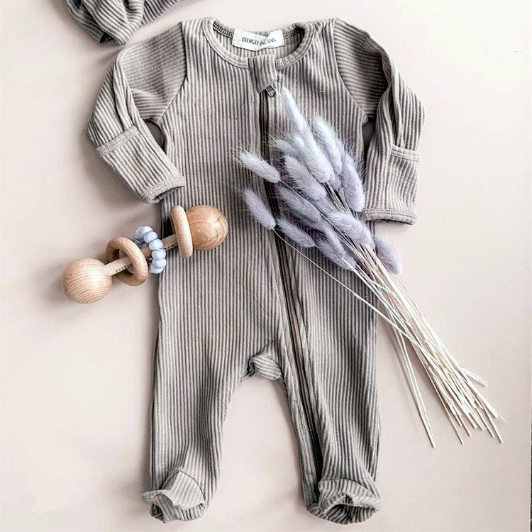 Wholesale Custom Logo Ribbed Matching Hairband Scrunch Long Outfits Infant Baby Romper Newborn Girls Cotton Onesie