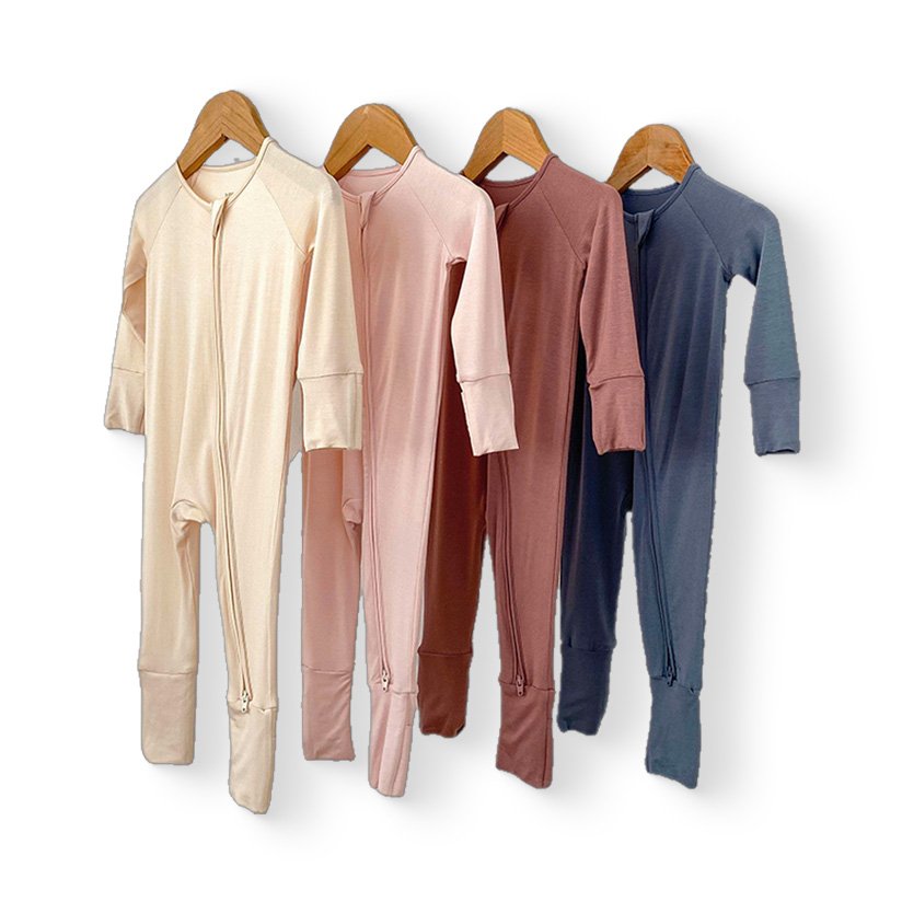 Bamboo Clothes Newborn Zipper Clothing Bamboo Baby Pajama Solid sleeper Long Sleeves baby romper