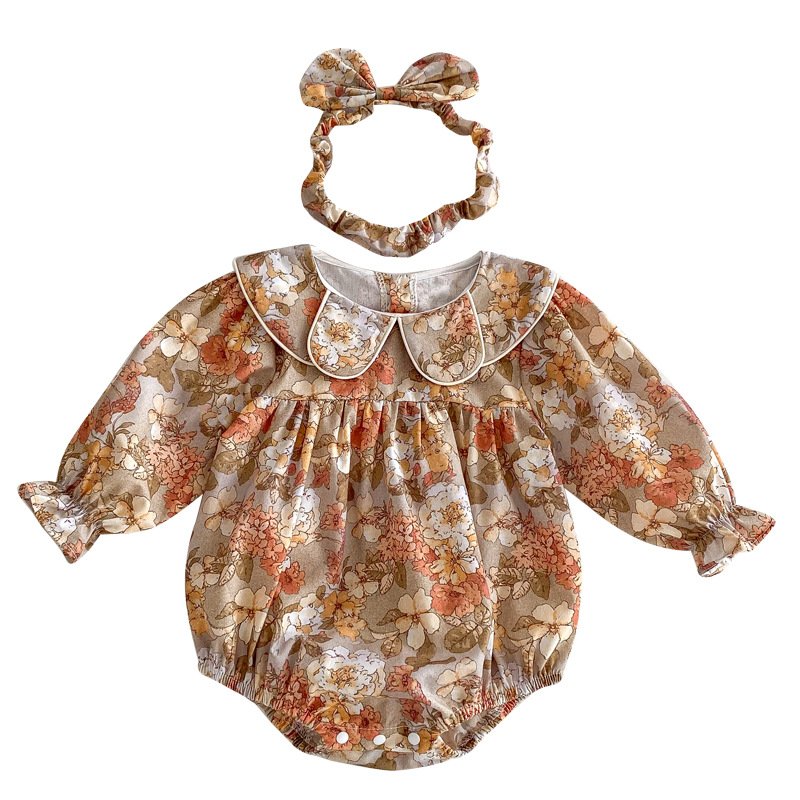 2024 Autumn baby clothes baby girl doll collar lace romper girl dress onesie sisters outfit