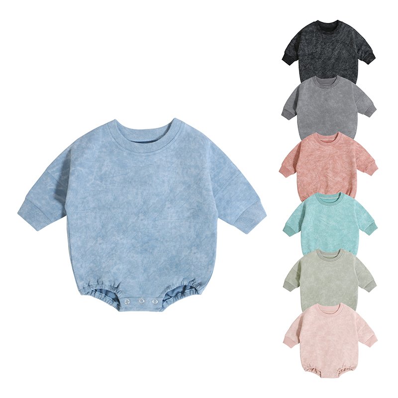 Wholesale Baby Clothing China Autumn Winter Long Sleeve Solid Colour Organic Cotton French Terry Baby Rompers 0-3 Months