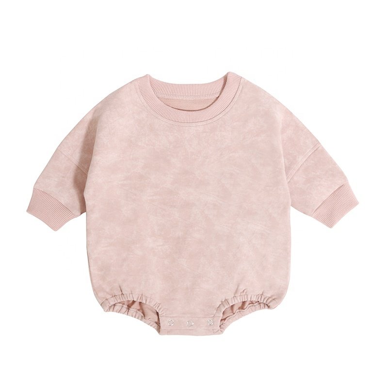 Wholesale Baby Clothing China Autumn Winter Long Sleeve Solid Colour Organic Cotton French Terry Baby Rompers 0-3 Months