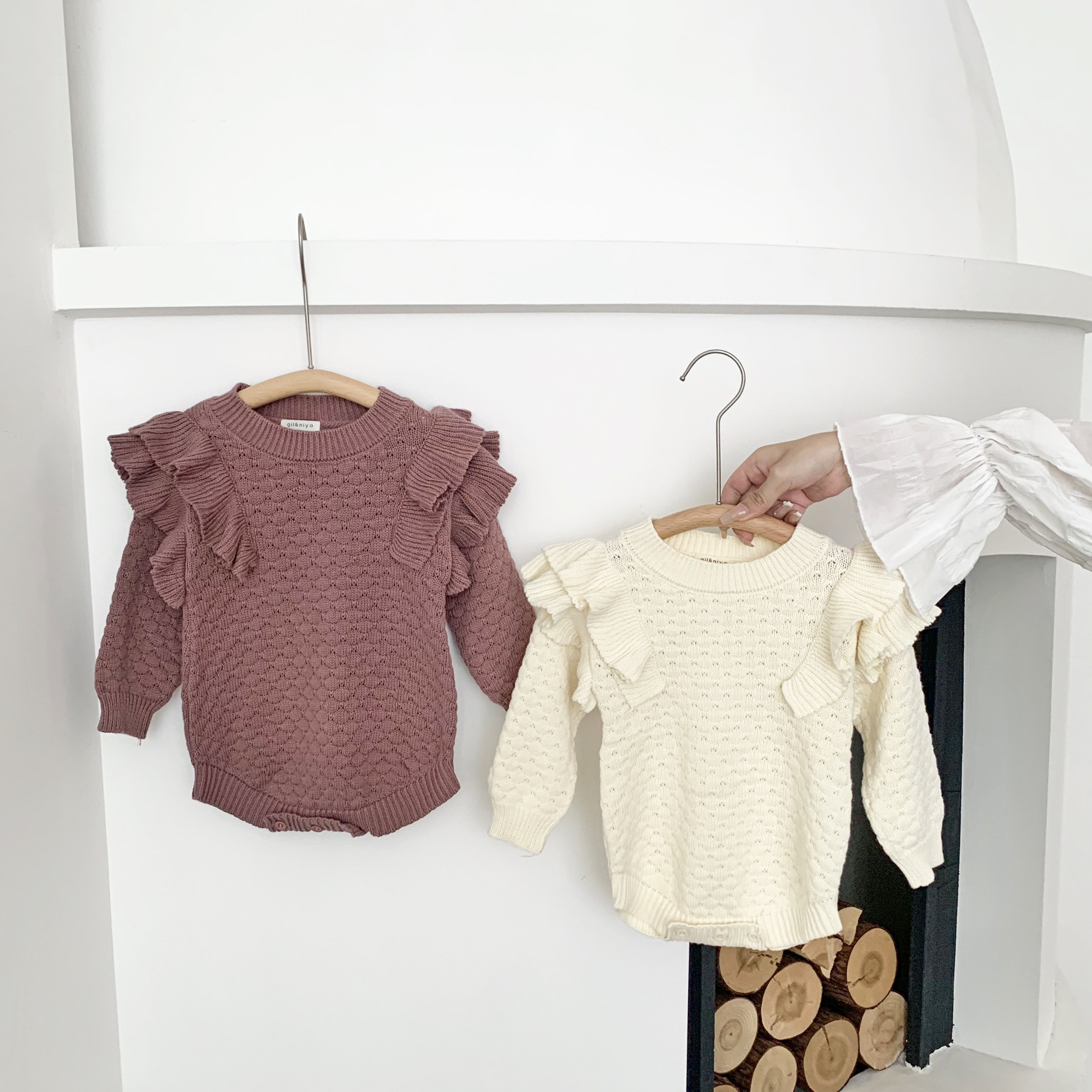 Gli&niya Autumn Organic Cotton Baby Clothes Knitted Rompers for Baby Girl Hollow Long-sleeved Jumpsuit Infants Baby rompers