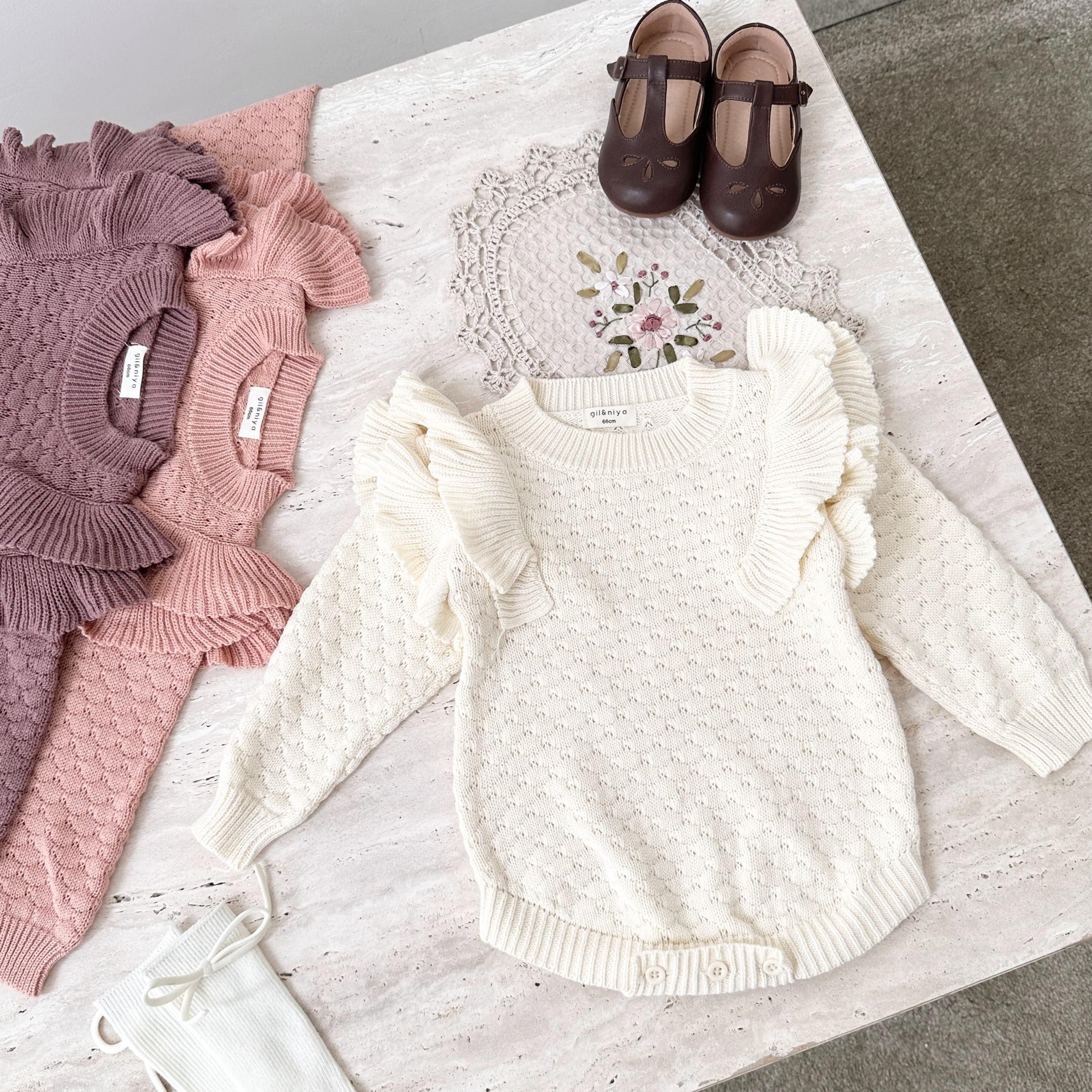 Gli&niya Autumn Organic Cotton Baby Clothes Knitted Rompers for Baby Girl Hollow Long-sleeved Jumpsuit Infants Baby rompers