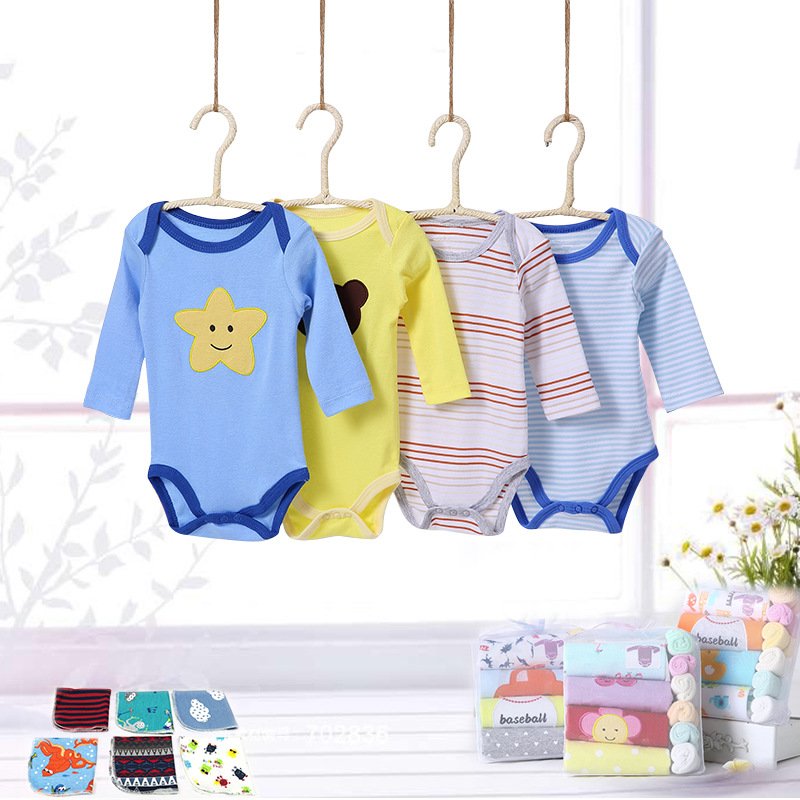 Baby Bodysuit&towels Cotton Baby Bodysuit Baby Clothes Romper Factory Infant Long Sleeve Gift Packing Long Sleeve Summer Cartoon