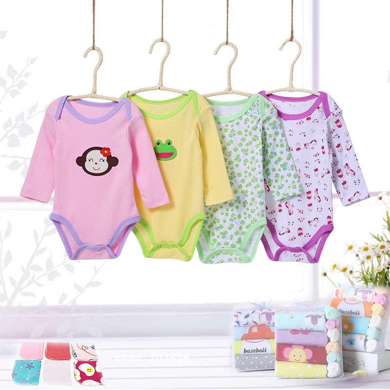 Baby Bodysuit&towels Cotton Baby Bodysuit Baby Clothes Romper Factory Infant Long Sleeve Gift Packing Long Sleeve Summer Cartoon