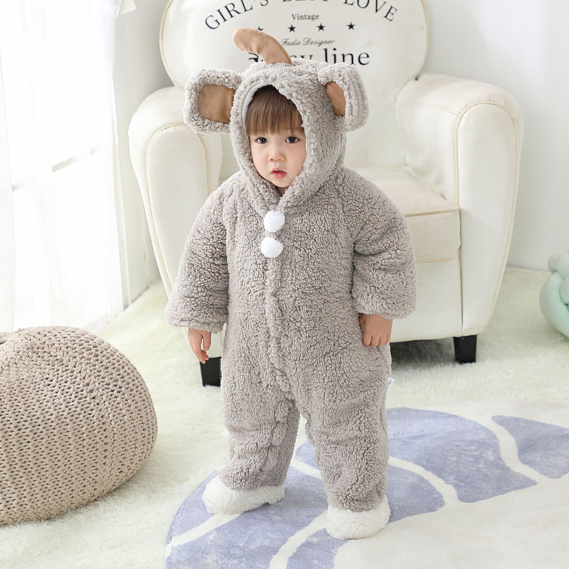 Baby jumpsuit autumn and winter newborn warm romper zipper children's pajamas Baby Winter Warm Rompers
