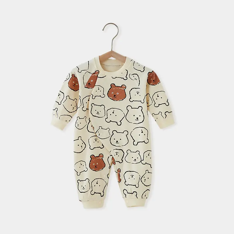Unisex Newborn Baby Romper with Long Sleeves Casual Style Spring Animal Pattern Knitted Fabric Snap Button Closure for Babies