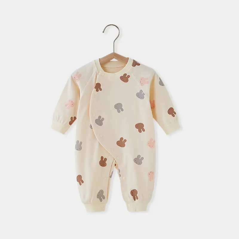 Unisex Newborn Baby Romper with Long Sleeves Casual Style Spring Animal Pattern Knitted Fabric Snap Button Closure for Babies