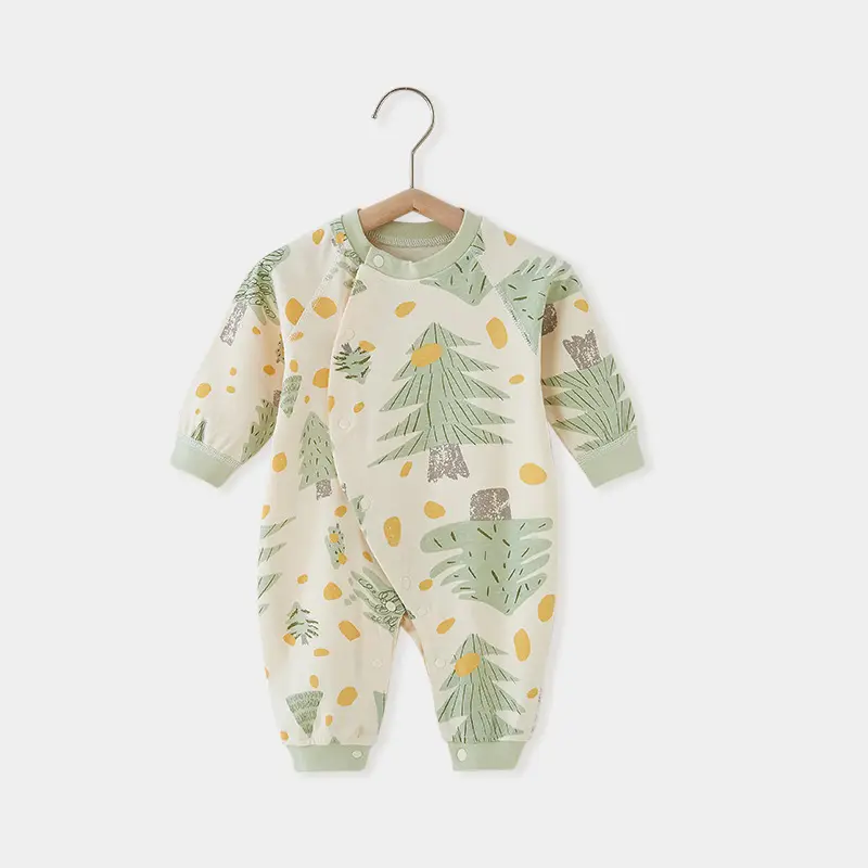 Unisex Newborn Baby Romper with Long Sleeves Casual Style Spring Animal Pattern Knitted Fabric Snap Button Closure for Babies