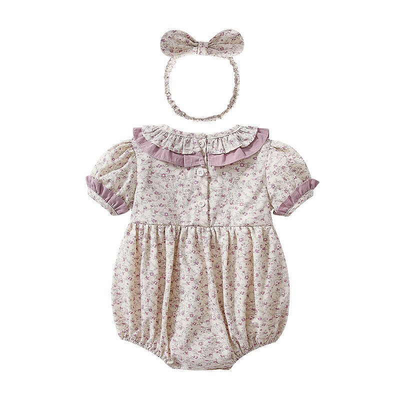Summer kids clothing girls' dresses short sleeves peter pan collar summer 100% cotton smocked baby rompers