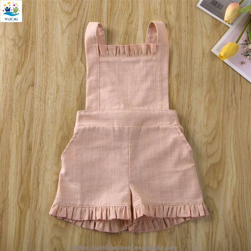 Infant Girls Cotton Linen Cute Ruffle Shorts Jumpsuit Toddler Baby Kids 2023 Clothes Children Rompers