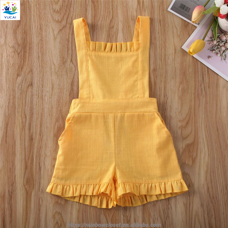 Infant Girls Cotton Linen Cute Ruffle Shorts Jumpsuit Toddler Baby Kids 2023 Clothes Children Rompers