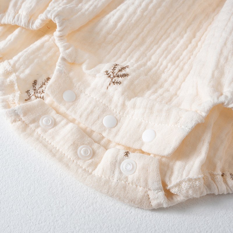 2024 Autumn New Style High Quality Baby Clothing 100%Cotton Ruffle Collar Infant Jumpsuit Sweet Baby Muslin Romper with Hat