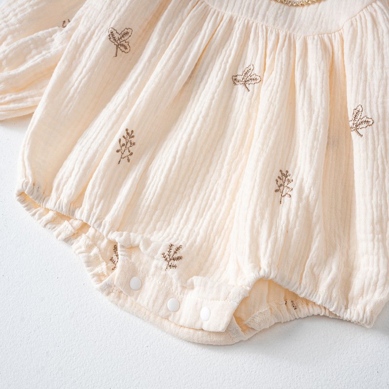 2024 Autumn New Style High Quality Baby Clothing 100%Cotton Ruffle Collar Infant Jumpsuit Sweet Baby Muslin Romper with Hat