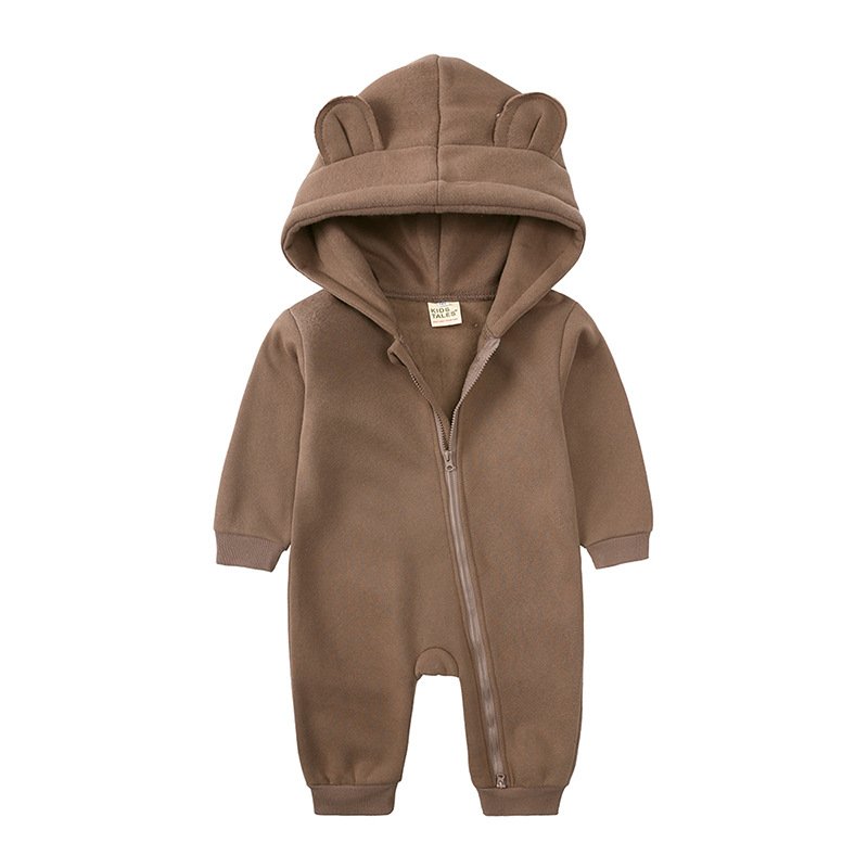 baby romper winter Unisex Newborn Baby Jumpsuit Clothes Long Sleeve Solid Kids Clothing Zipper Bear Ear Hooded Baby Romper