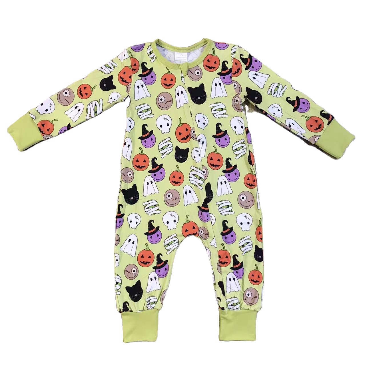 RTS rompers baby Halloween black pumpkin plaid zipper long sleeves romper newborn bamboo baby romper