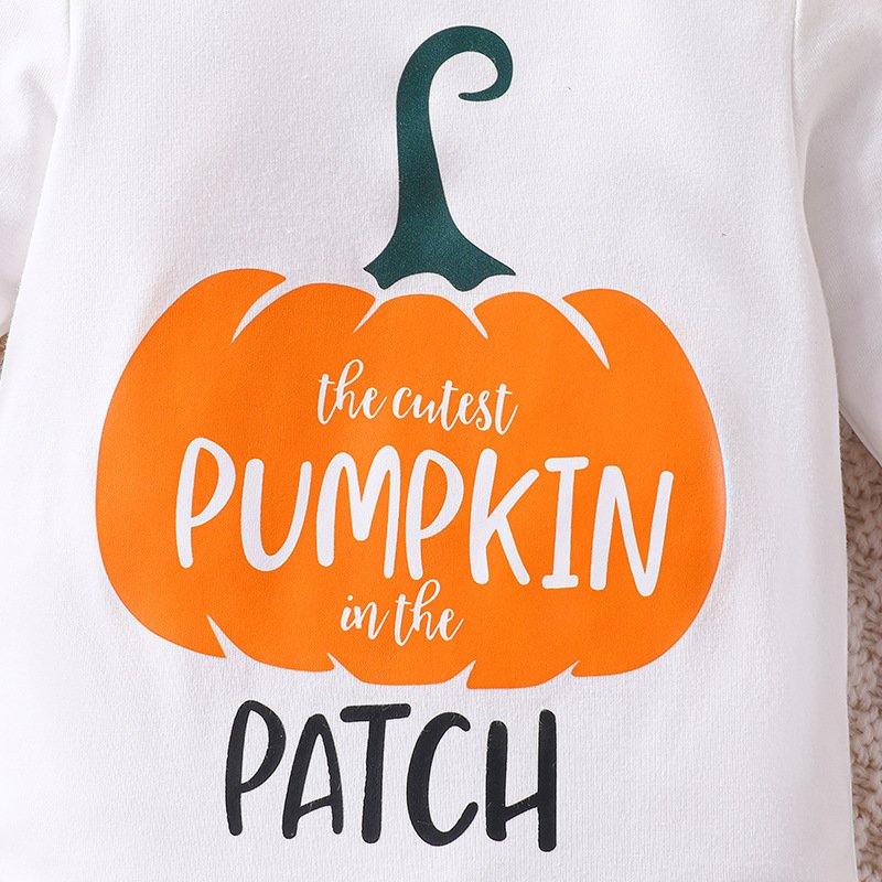 2024 New Arrival halloween costumes 0-18 Months Girls Pumpkin Baby Romper+Dress+headband 3pcs Clothes Set