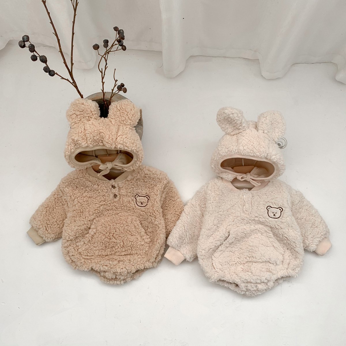 Autumn and winter newborn baby clothes cute bear baby velvet baby romper warm double-sided velvet infant clothes