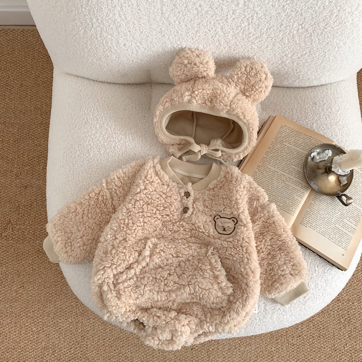 Autumn and winter newborn baby clothes cute bear baby velvet baby romper warm double-sided velvet infant clothes