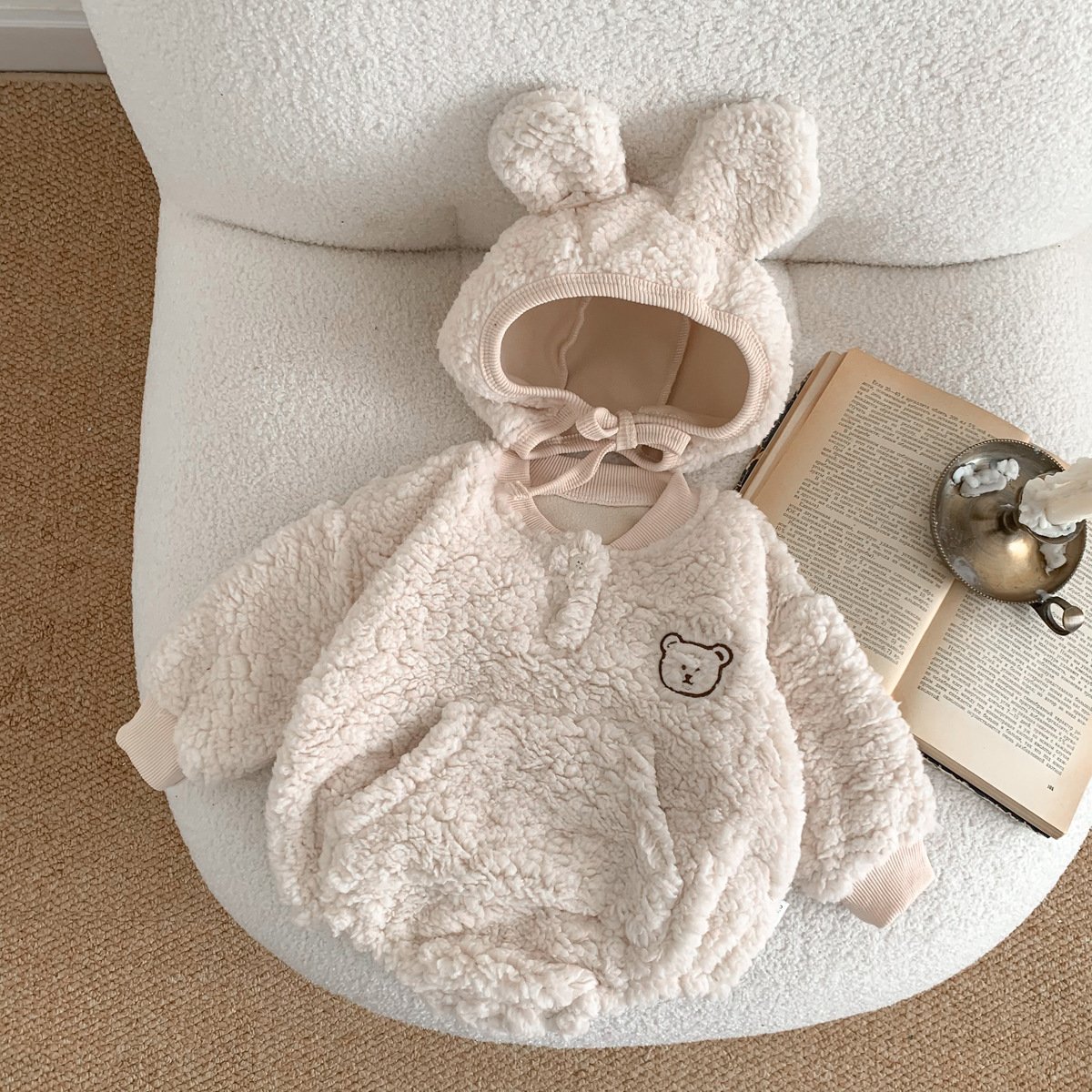 Autumn and winter newborn baby clothes cute bear baby velvet baby romper warm double-sided velvet infant clothes