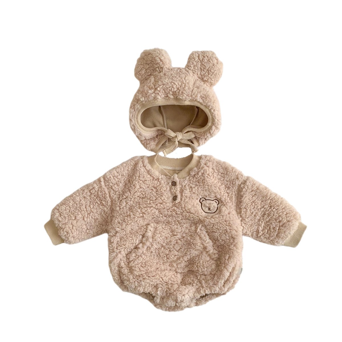 Autumn and winter newborn baby clothes cute bear baby velvet baby romper warm double-sided velvet infant clothes