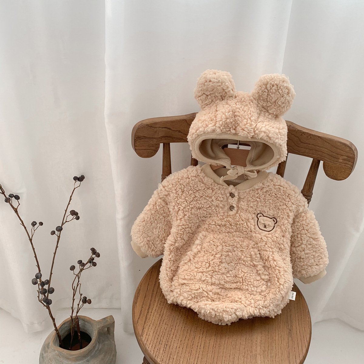 Autumn and winter newborn baby clothes cute bear baby velvet baby romper warm double-sided velvet infant clothes