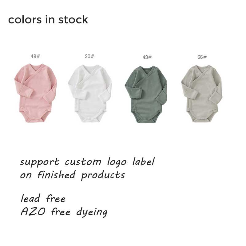 Customized logo from 20pcs 100% Organic Cotton Kimono Baby Short Romper Fold Over Cuff Newborn Infant Romper