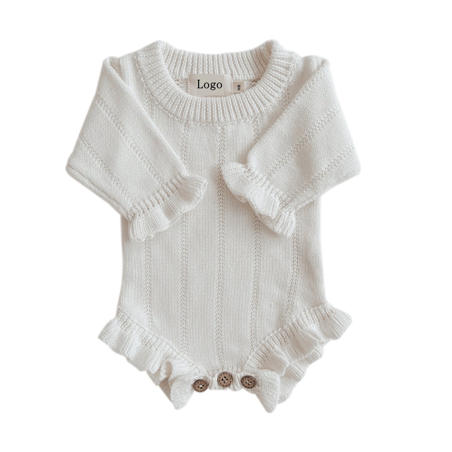 Custom Long Sleeves Infant Knitwear Newborn Jumpsuits Romper Cotton Knitted Baby Girl Ruffle Romper