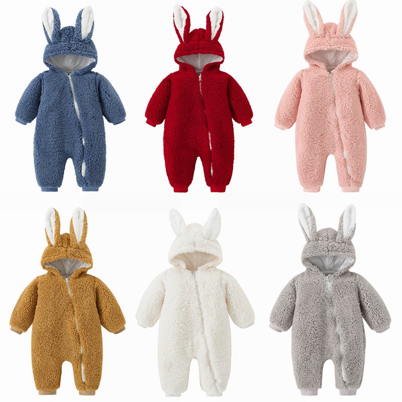 Hot Selling Outdoor Clothes Baby Rompers Zipper Rabbit Ear Newborn Clothes Unisex Convenient Baby Side Open Sleepsuit