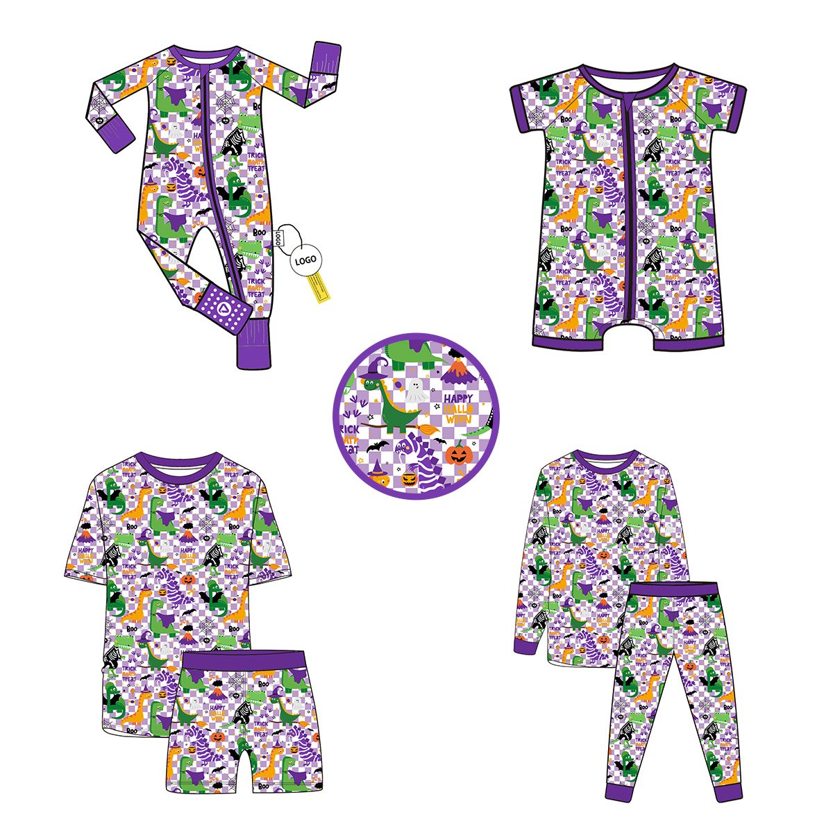 New Christmas baby clothing children bamboo fiber YKK zipper four legged pajamas for boys and girls cane sugar printed romper