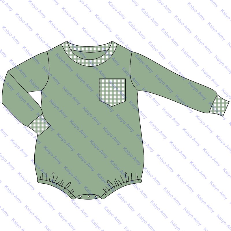 Christmas newborn baby clothes embroidery baby rompers long sleeve gingham pocket infant baby boys bubble romper