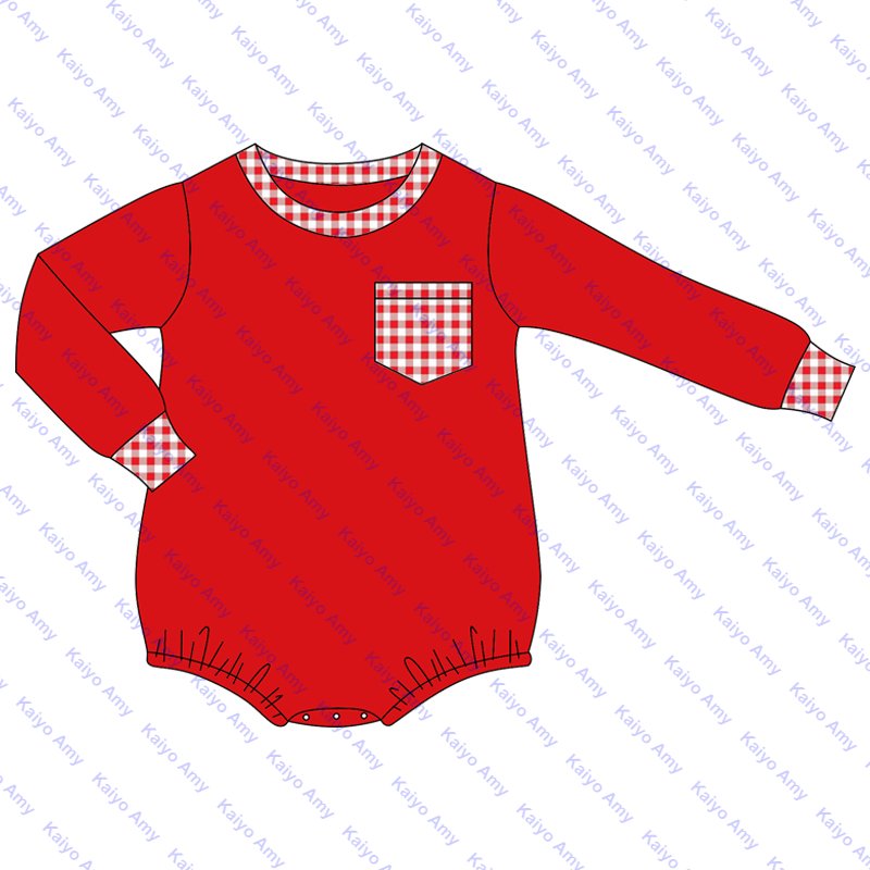 Christmas newborn baby clothes embroidery baby rompers long sleeve gingham pocket infant baby boys bubble romper